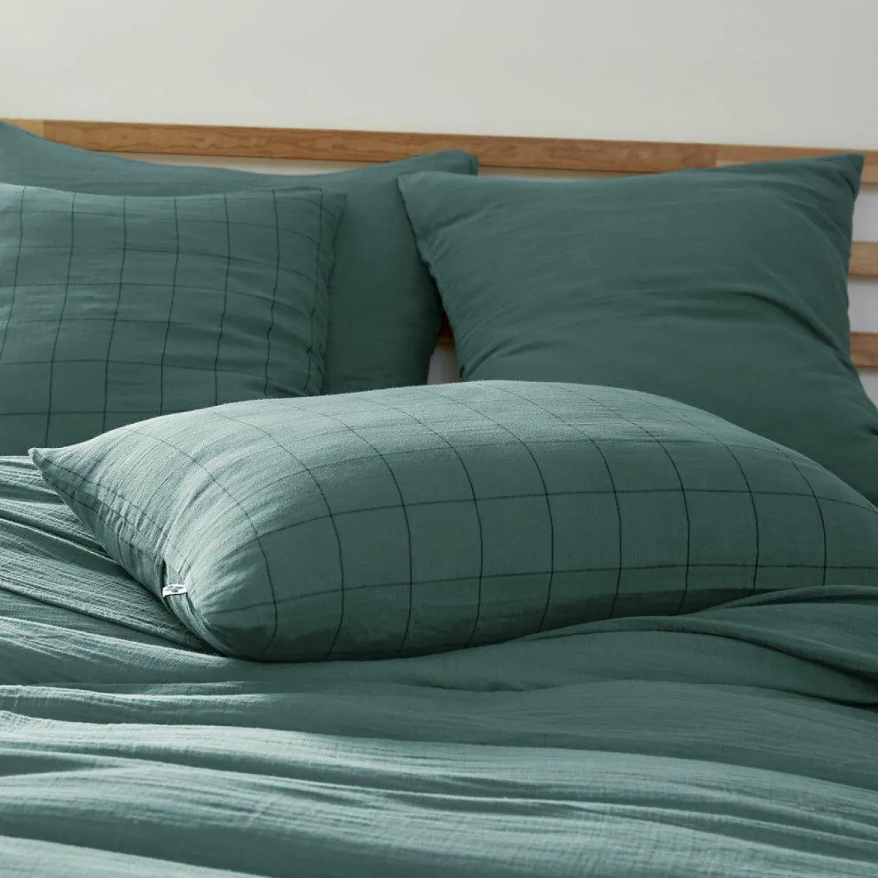 Taie D'Oreiller, Traversin|EMINZA Taie d'oreiller rectangulaire gaze de coton (50 x 70 cm) Gaïa Match Bleu canard