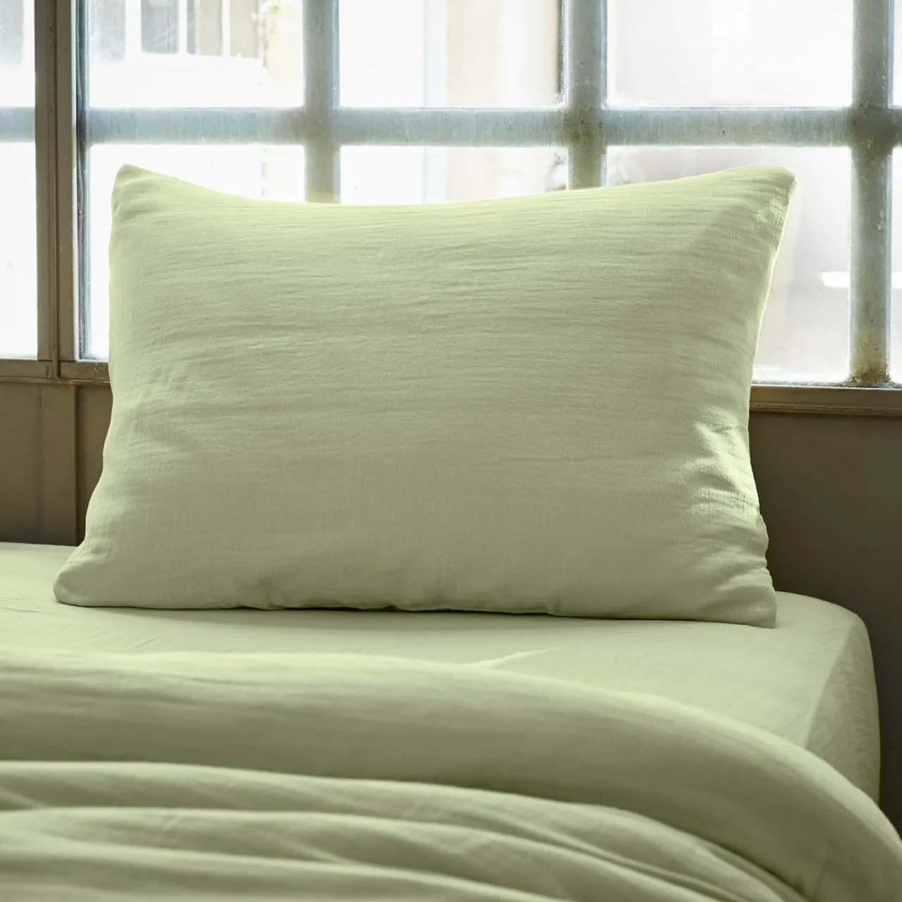 Taie D'Oreiller, Traversin|EMINZA Taie d'oreiller rectangulaire gaze de coton (50 x 80 cm) Gaïa Vert tilleul