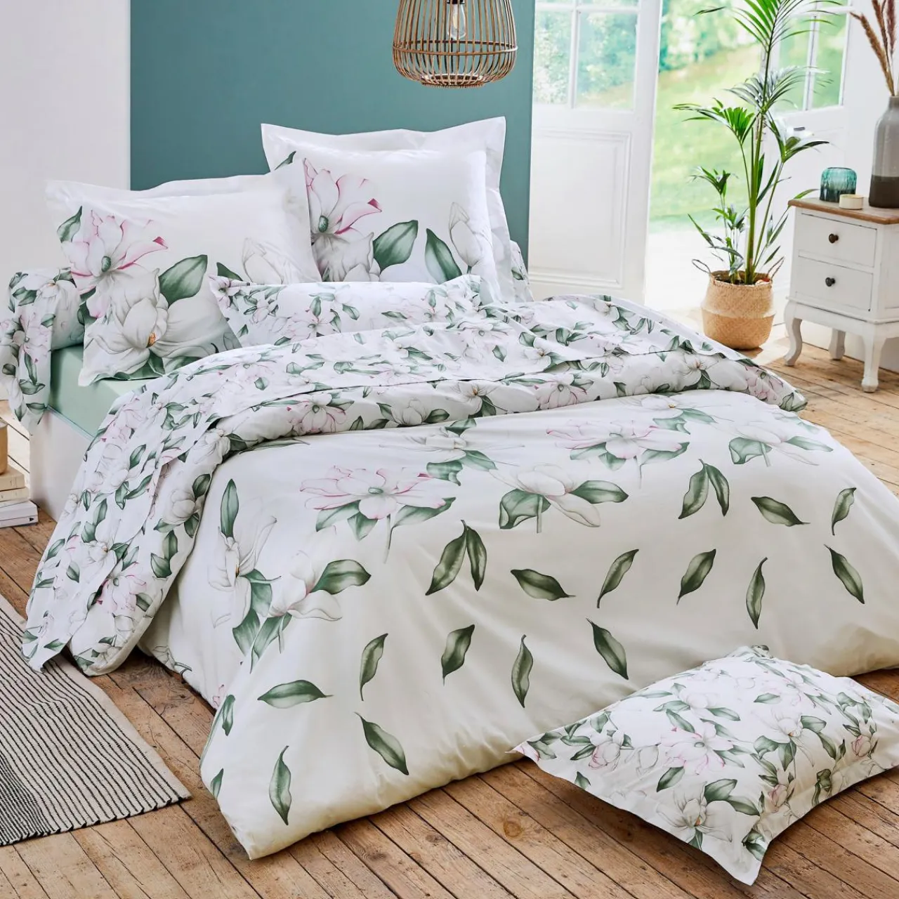 Taie D'Oreiller, Traversin|TRADILINGE Taie d'oreiller rectangulaire percale de coton (50 x 70 cm) Magnolia sauge Vert