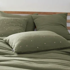 Taie D'Oreiller, Traversin|EMINZA Taie d'oreiller rectangulaire gaze de coton (50 x 70 cm) Gaïa Chic Vert romarin