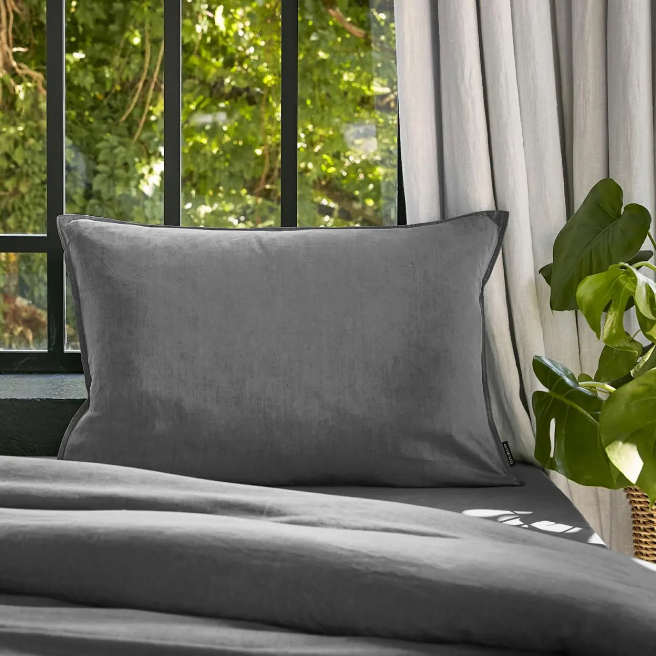 Taie D'Oreiller, Traversin|EMINZA Taie d'oreiller rectangulaire lyocell Tencel™ lavé (50 x 70 cm) Olivia granit Gris