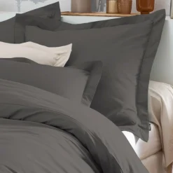 Taie D'Oreiller, Traversin|EMINZA Taie d'oreiller rectangulaire percale de coton (80 cm) Cali Gris Anthracite