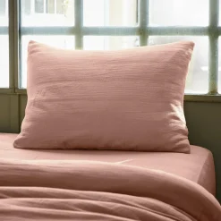 Taie D'Oreiller, Traversin|EMINZA Taie d'oreiller rectangulaire gaze de coton (50 x 80 cm) Gaïa Rose Pêche