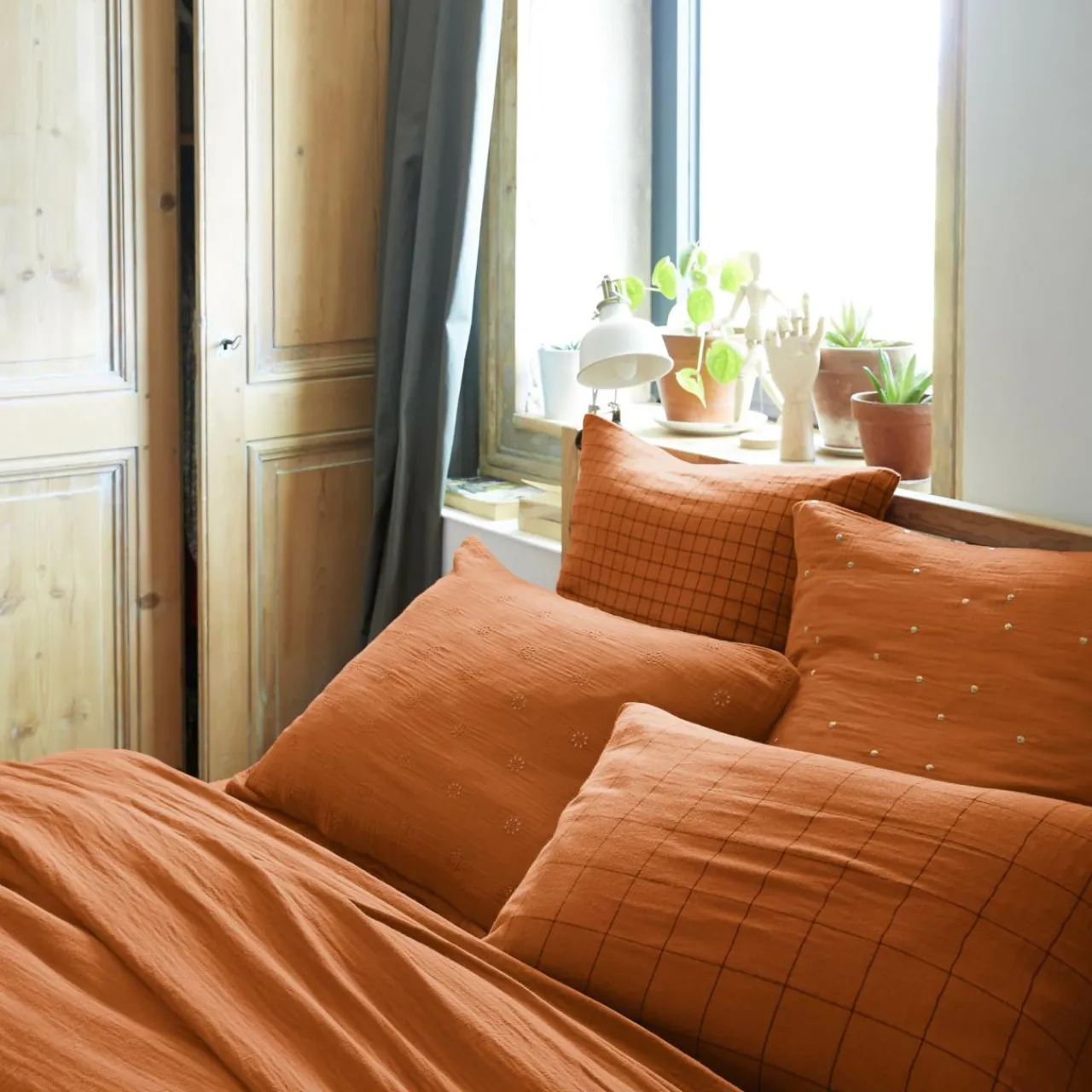 Taie D'Oreiller, Traversin|EMINZA Taie d'oreiller rectangulaire gaze de coton (50 x 70 cm) Gaïa Boho Abricot