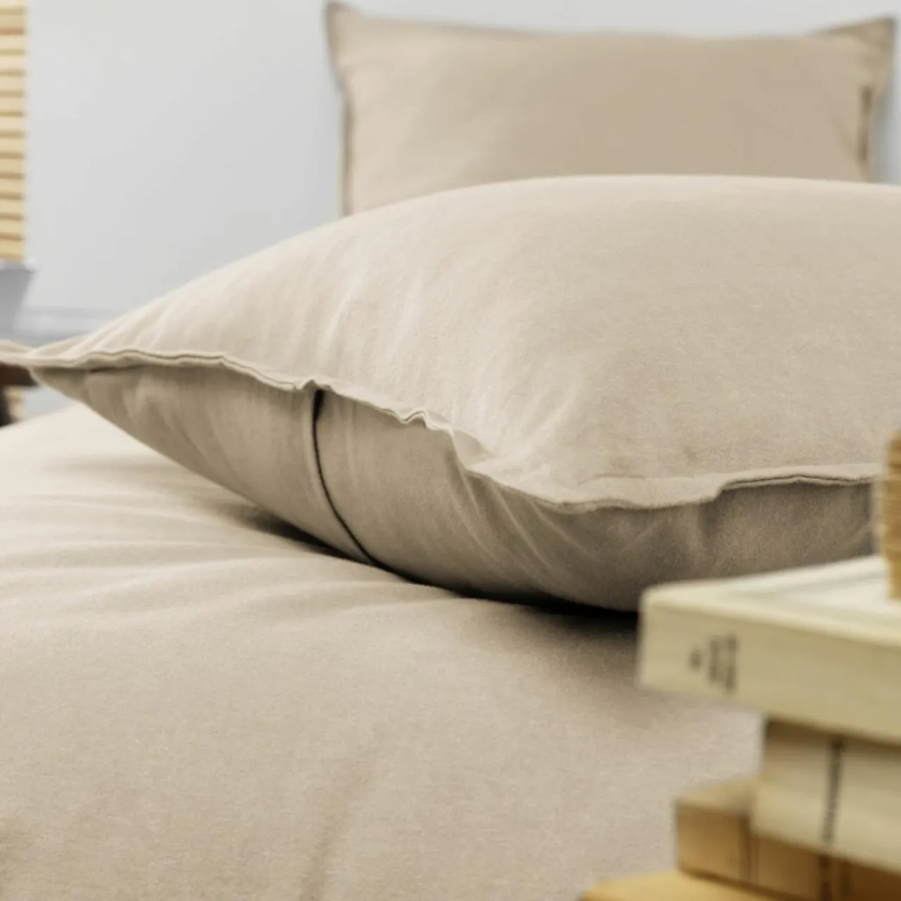 Taie D'Oreiller, Traversin|EMINZA Taie d'oreiller rectangulaire flanelle de coton (50 x 80 cm) Nina Beige