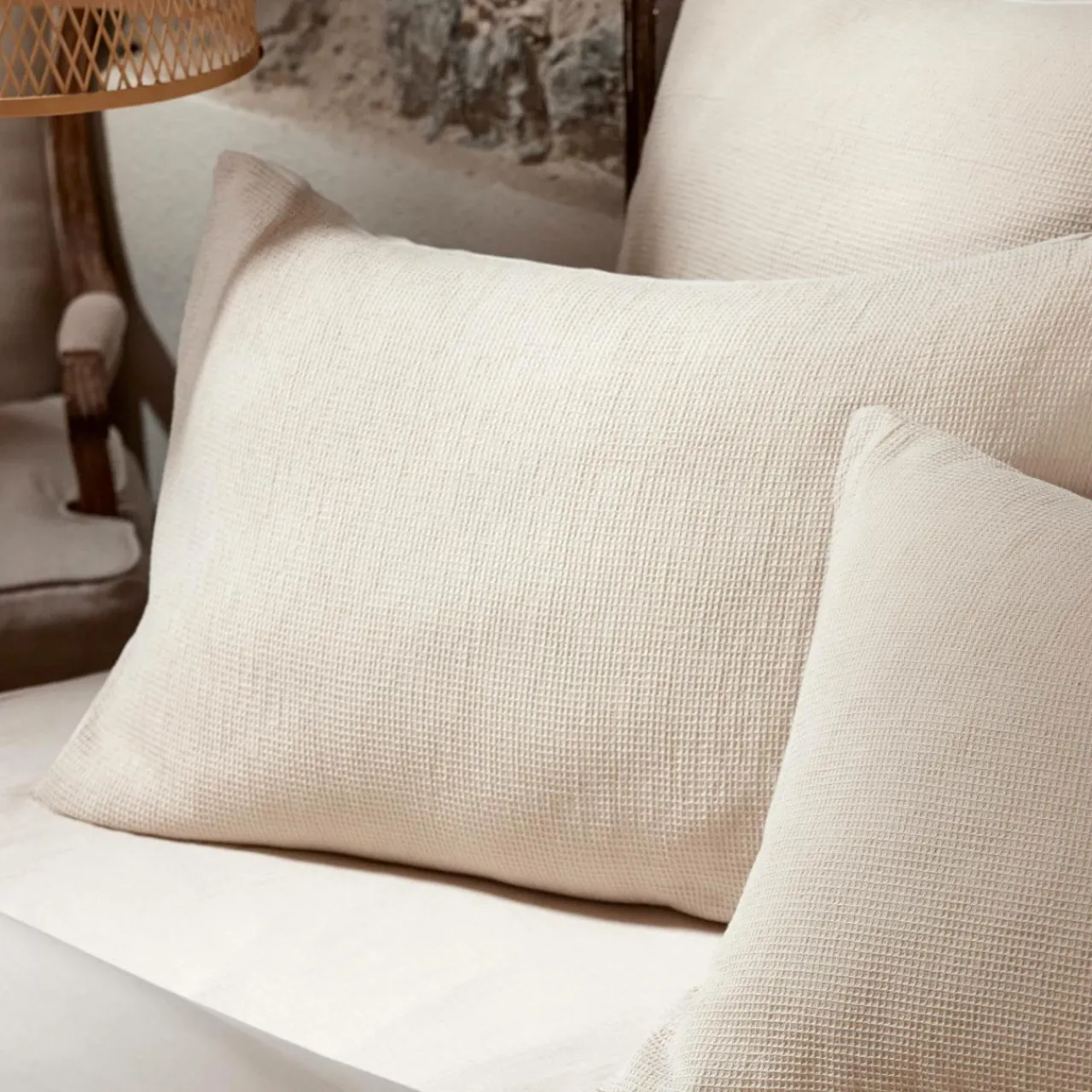 Taie D'Oreiller, Traversin|EMINZA Taie d'oreiller rectangulaire coton nid d'abeille (50 x 80 cm) Eva Beige