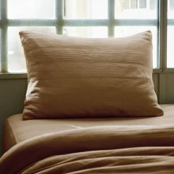 Taie D'Oreiller, Traversin|EMINZA Taie d'oreiller rectangulaire gaze de coton (50 x 70 cm) Gaïa Camel