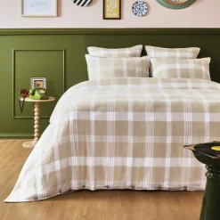 Taie D'Oreiller, Traversin|EMINZA Taie d'oreiller rectangulaire flanelle de coton (50 x 80 cm) Nina carreaux Beige Carreau Beige