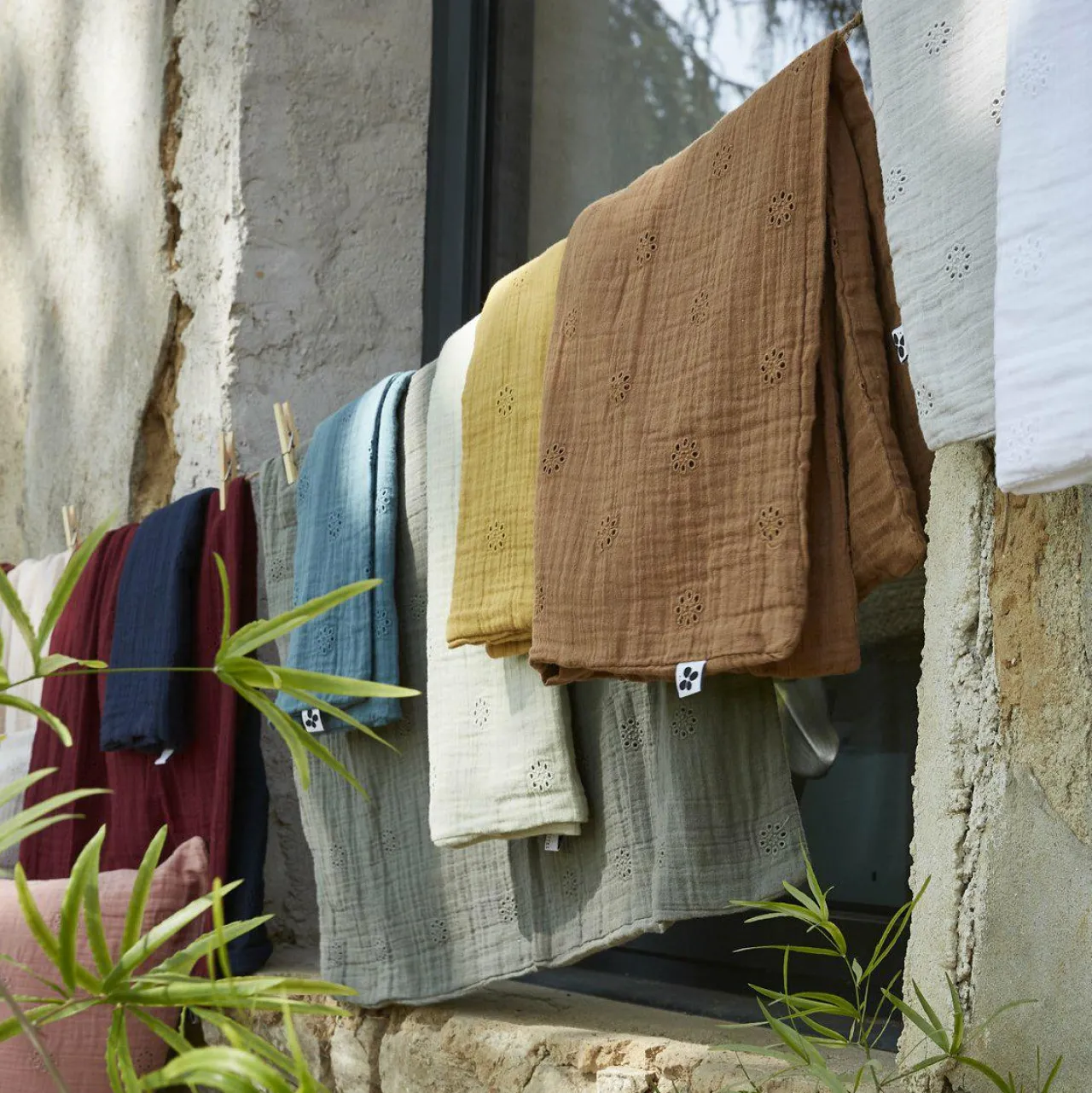 Taie D'Oreiller, Traversin|EMINZA Taie d'oreiller rectangulaire gaze de coton (50 x 70 cm) Gaïa Boho Vert tilleul