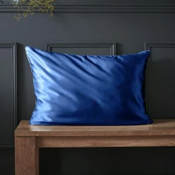 Taie D'Oreiller, Traversin|EMINZA Taie d'oreiller rectangulaire soie de mûrier (50 x 70 cm) Mizuki Bleu marine