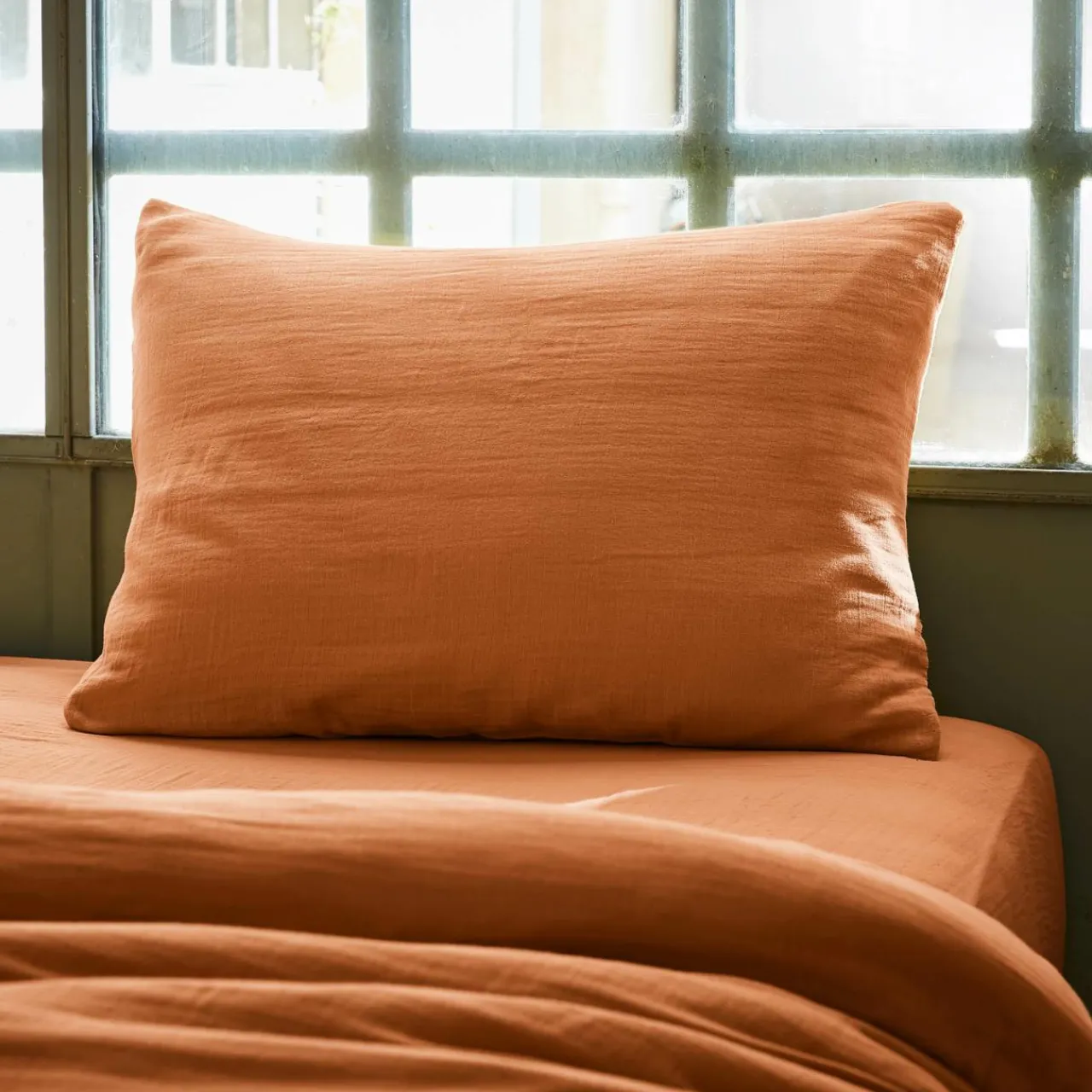 Taie D'Oreiller, Traversin|EMINZA Taie d'oreiller rectangulaire gaze de coton (50 x 70 cm) Gaïa Abricot