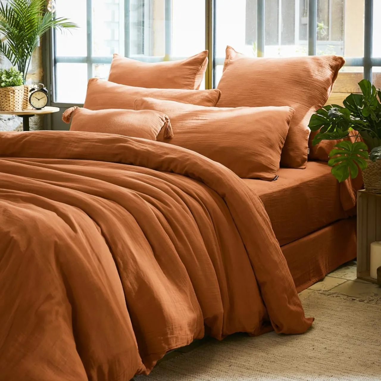 Taie D'Oreiller, Traversin|EMINZA Taie d'oreiller rectangulaire gaze de coton (50 x 70 cm) Gaïa Abricot