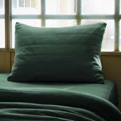 Taie D'Oreiller, Traversin|EMINZA Taie d'oreiller rectangulaire gaze de coton (50 x 80 cm) Gaïa Vert sapin