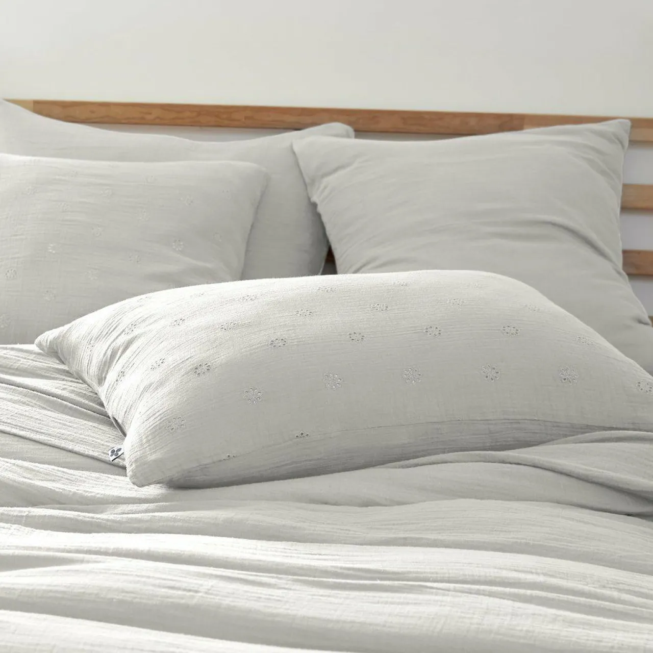 Taie D'Oreiller, Traversin|EMINZA Taie d'oreiller rectangulaire gaze de coton (50 x 70 cm) Gaïa Boho Gris nuage Gris clair