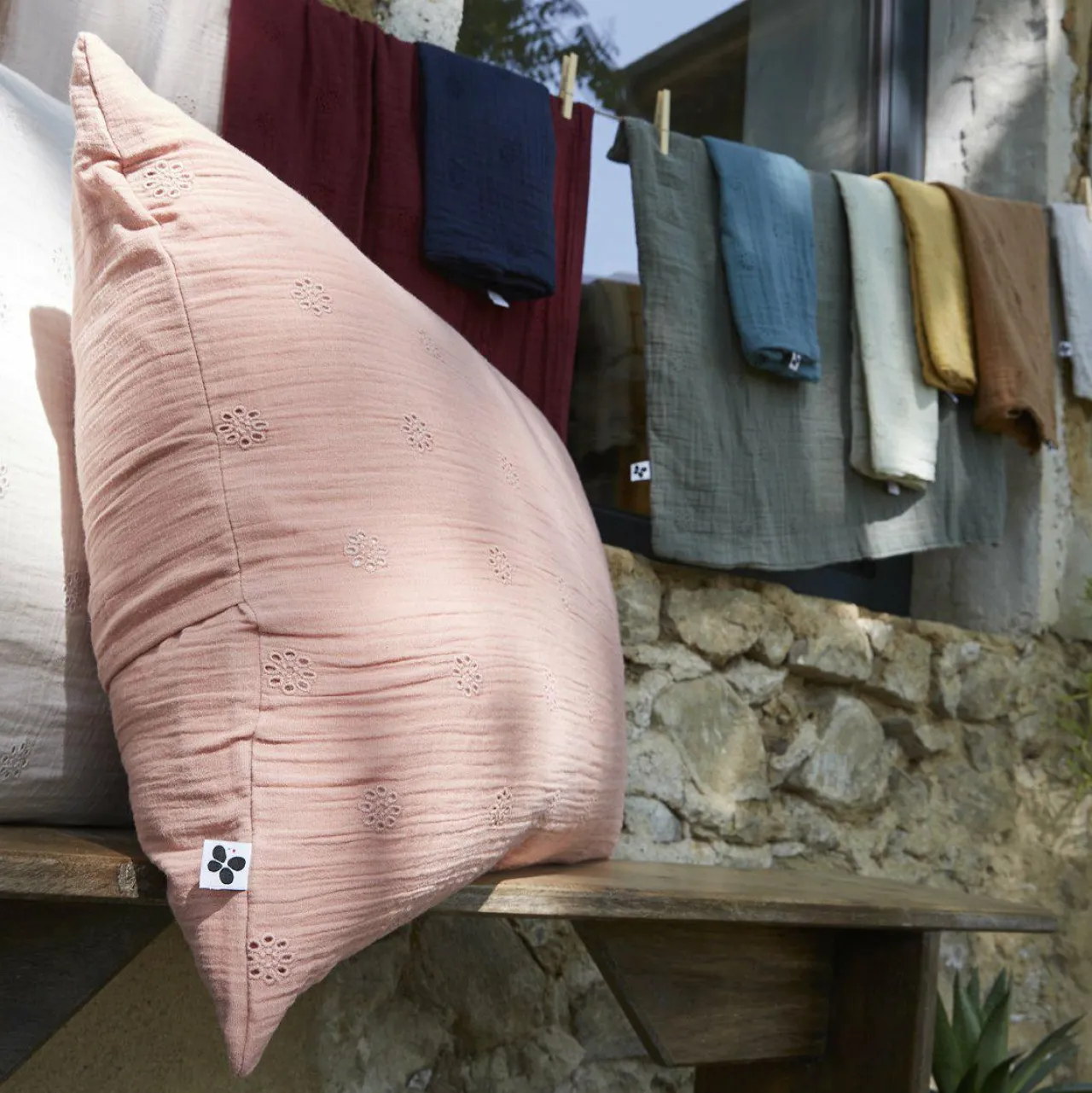 Taie D'Oreiller, Traversin|EMINZA Taie d'oreiller rectangulaire gaze de coton (50 x 70 cm) Gaïa Boho Gris nuage Gris clair