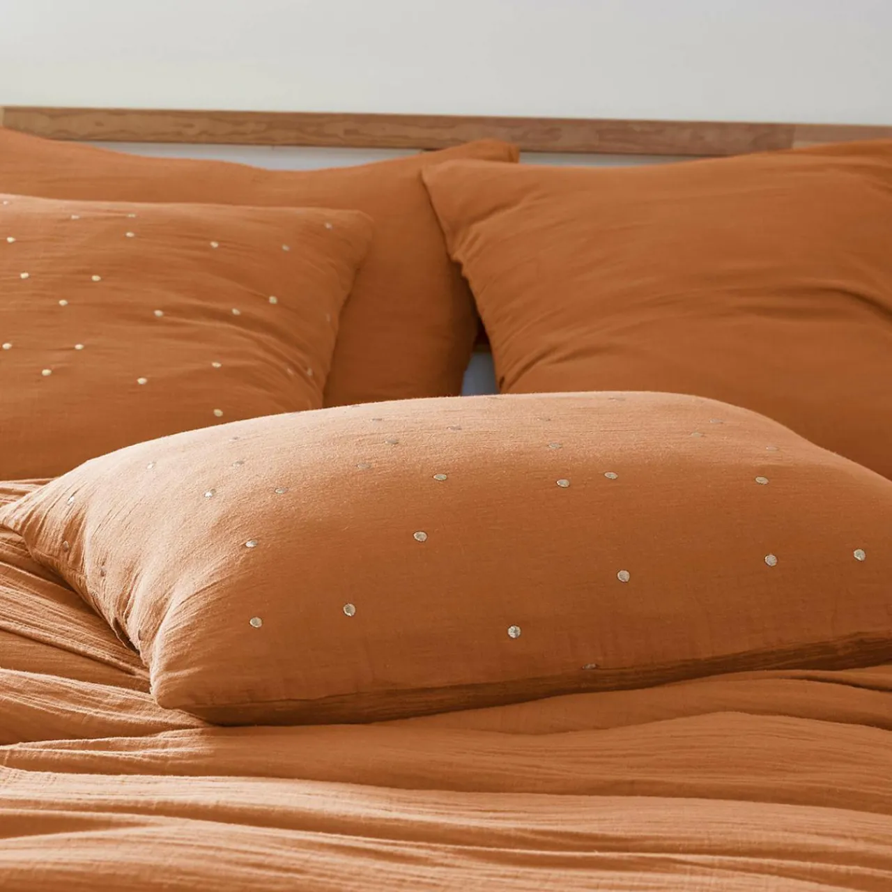 Taie D'Oreiller, Traversin|EMINZA Taie d'oreiller rectangulaire gaze de coton (50 x 70 cm) Gaïa Chic Abricot