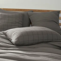 Taie D'Oreiller, Traversin|EMINZA Taie d'oreiller rectangulaire gaze de coton (50 x 70 cm) Gaïa Match Gris granit Gris foncé