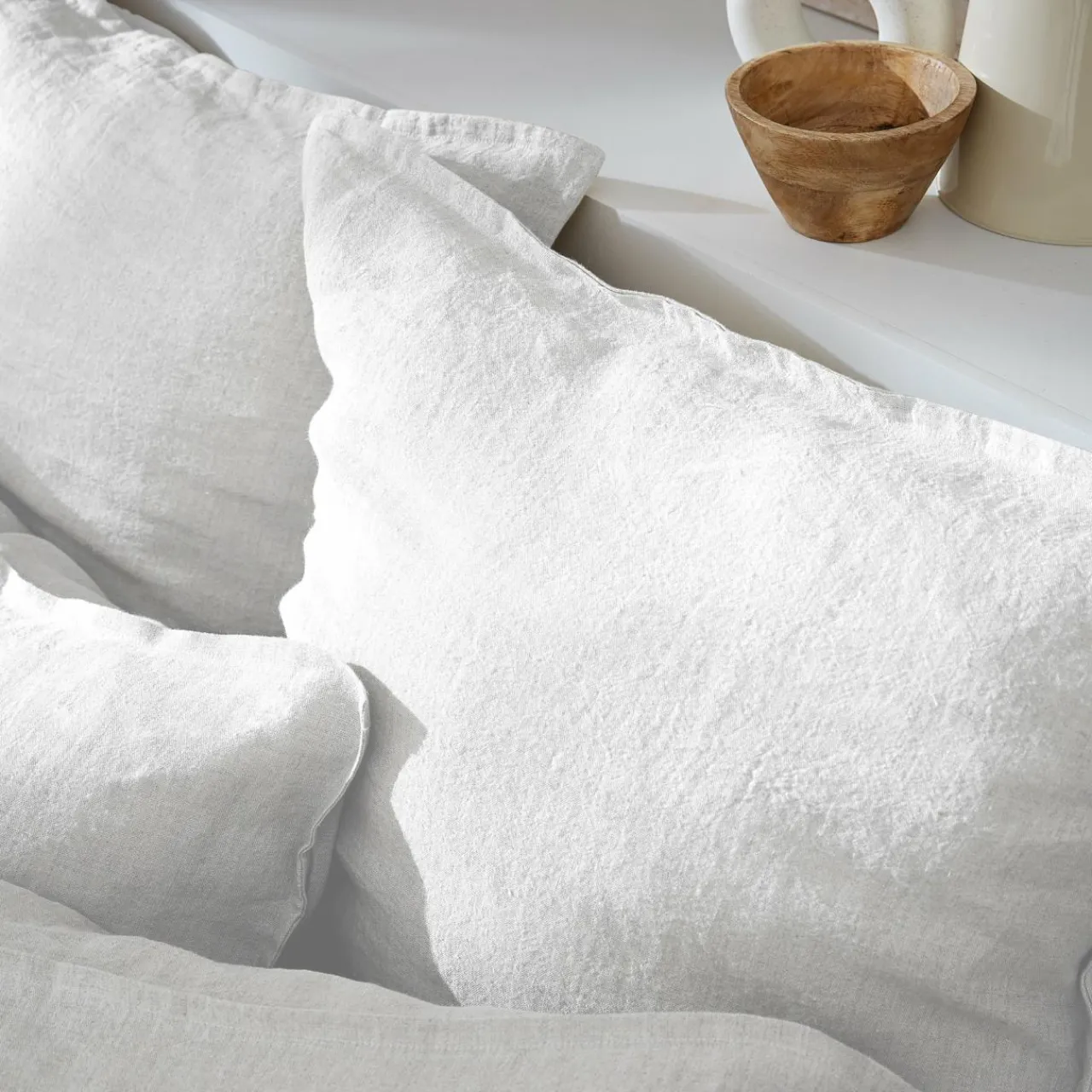 Taie D'Oreiller, Traversin|EMINZA Taie d'oreiller rectangulaire lin lavé (50 x 70 cm) Louise he Blanc