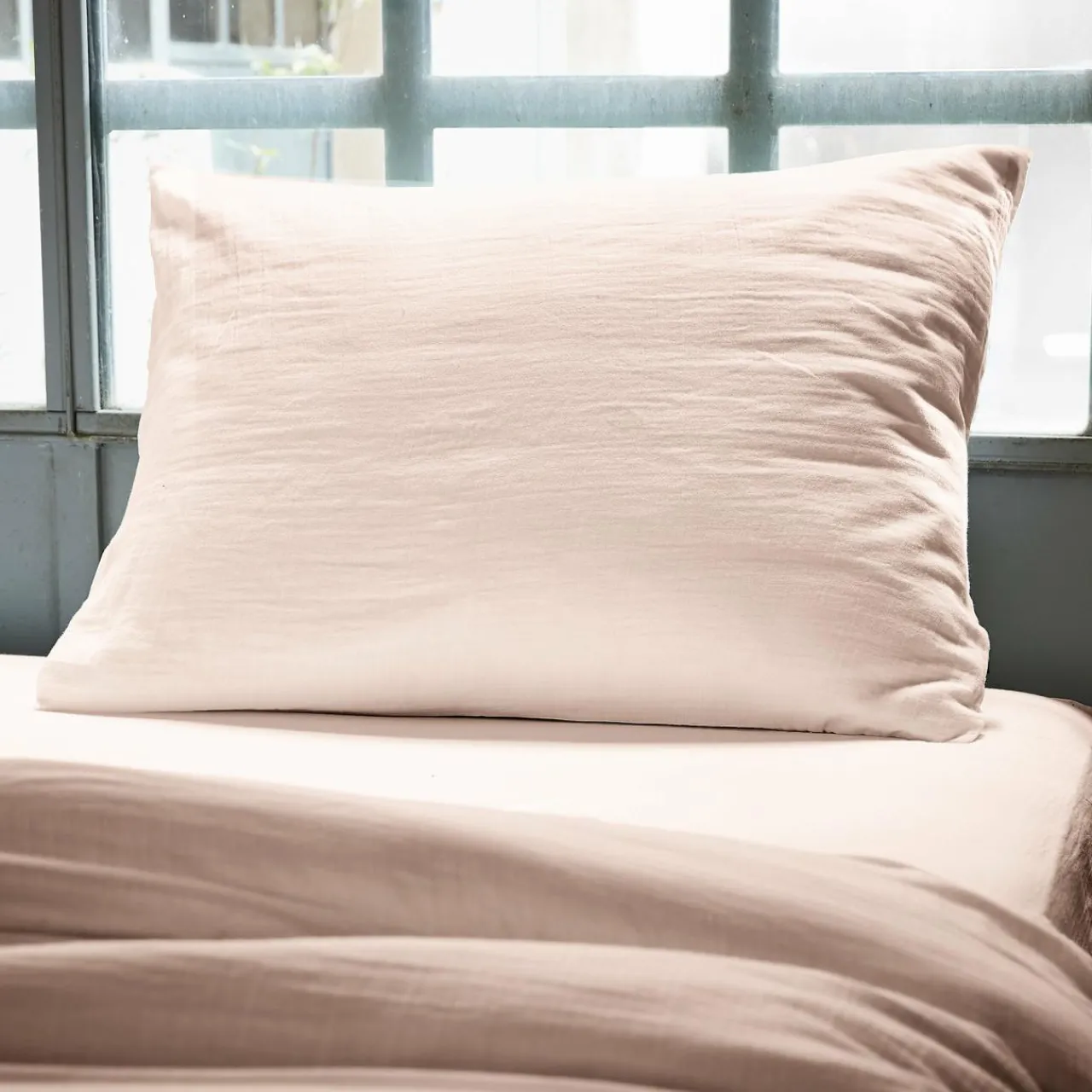 Taie D'Oreiller, Traversin|EMINZA Taie d'oreiller rectangulaire gaze de coton (50 x 80 cm) Gaïa Rose poudré