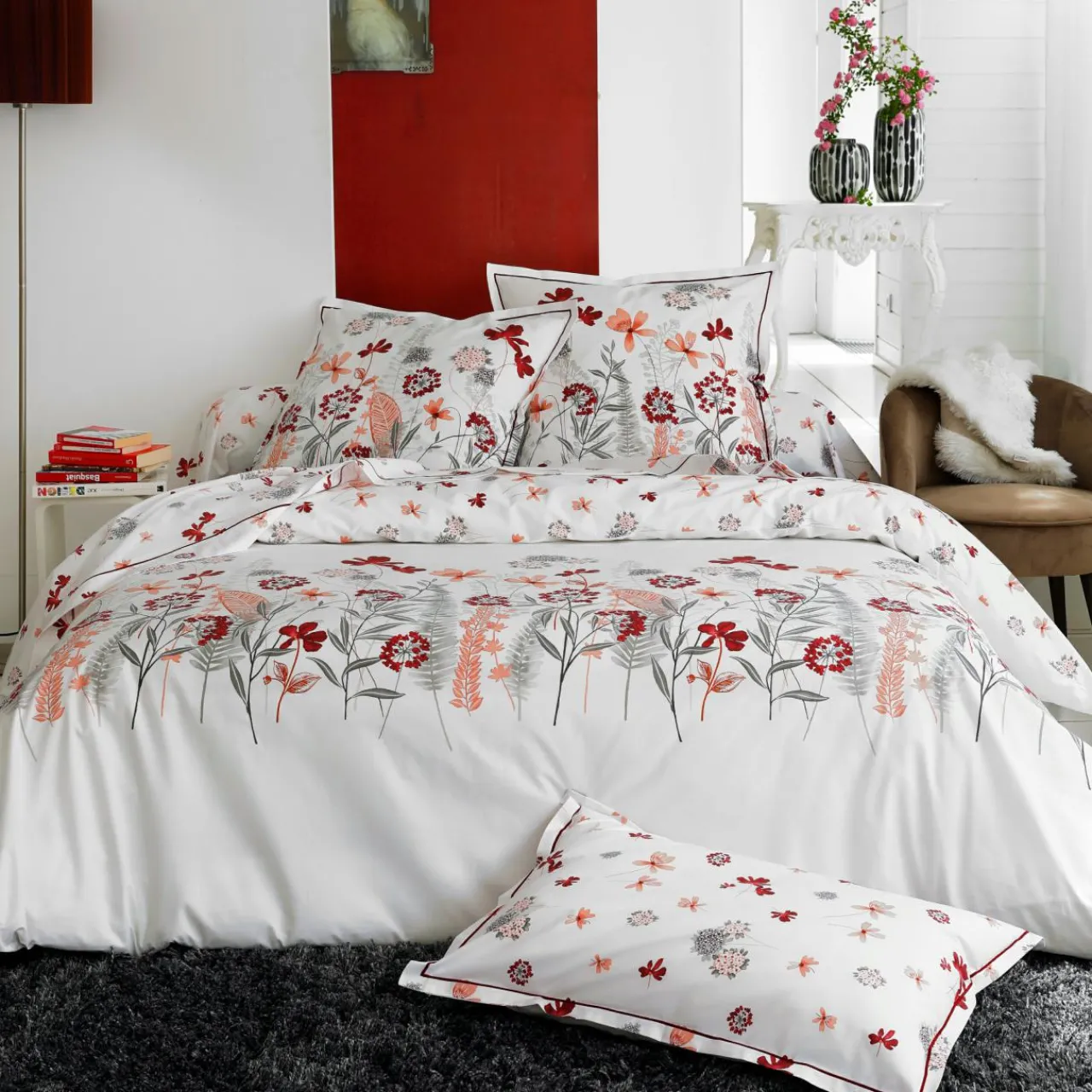 Taie D'Oreiller, Traversin|TRADI LINGE Taie d'oreiller rectangulaire percale de coton (50 x 70 cm) Petite folie Rouge