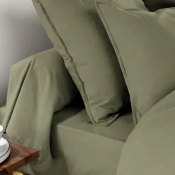 Taie D'Oreiller, Traversin|EMINZA Taie d'oreiller rectangulaire flanelle de coton (50 x 80 cm) Nina Vert romarin