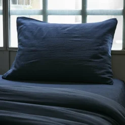 Taie D'Oreiller, Traversin|EMINZA Taie d'oreiller rectangulaire gaze de coton (50 x 80 cm) Gaïa Bleu nuit