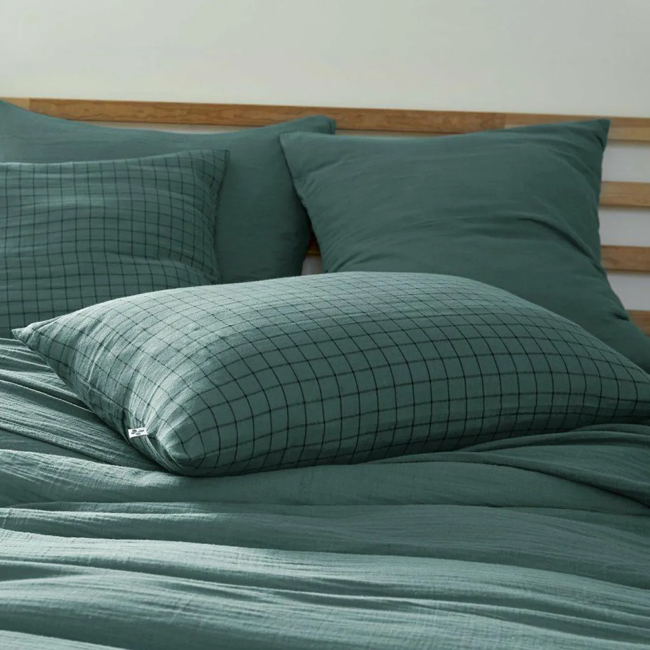 Taie D'Oreiller, Traversin|EMINZA Taie d'oreiller rectangulaire gaze de coton (50 x 70 cm) Gaïa Mix Bleu canard