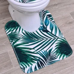 Tapis Salle De Bain/Wc|TENDANCE Tapis contour WC Tropicale Vert