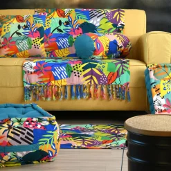 Tapis De Chambre/Salon|LOVELY CASA Tapis coton (90 cm) Popart Bleu canard