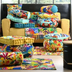 Tapis De Chambre/Salon|LOVELY CASA Tapis coton (90 cm) Popart Bleu canard