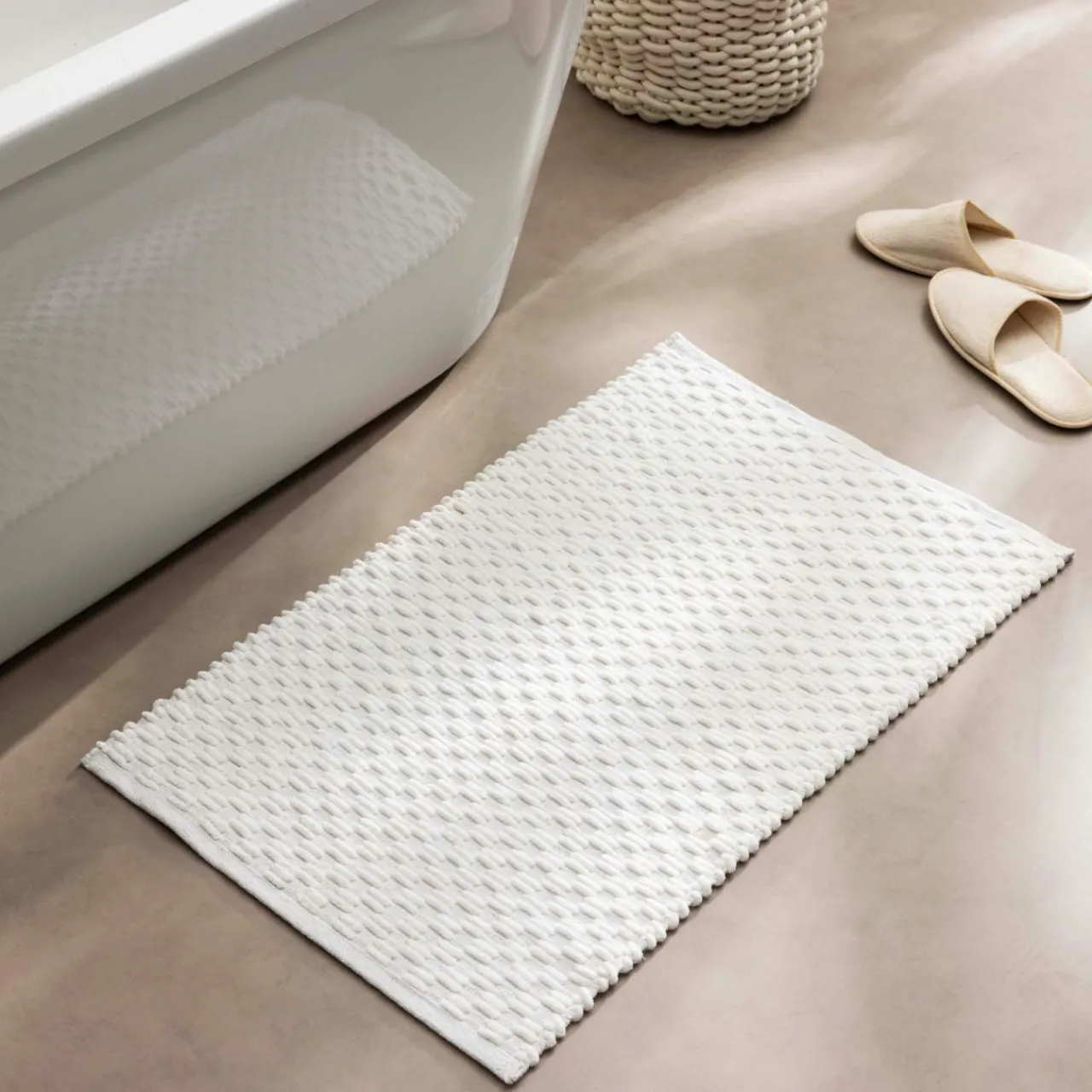 Linge De Bain|Tapis De Bain|douceur d'intu017drieur Tapis de bain coton tissé (50 x 80 cm) Lois Beige Ecru