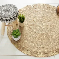 Tapis De Chambre/Salon|ATMOSPHERA Tapis de salon jute rond (115 cm) Gold shine Or