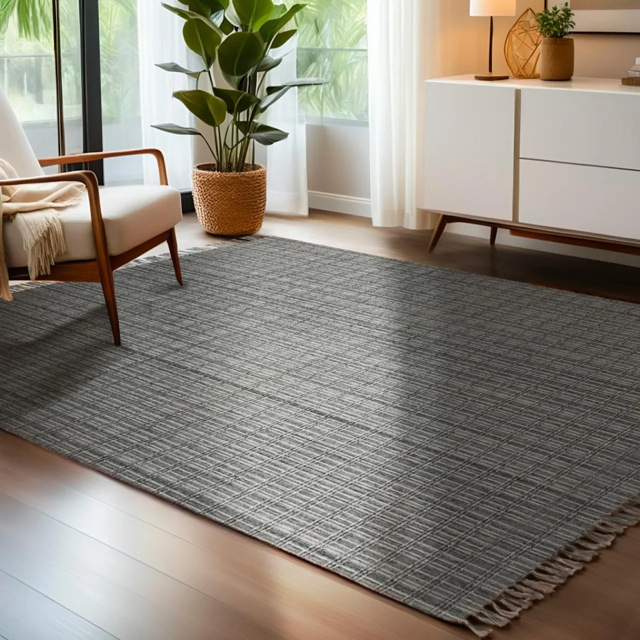 Tapis De Chambre/Salon|EMINZA Tapis de salon rectangulaire matière recyclée (160 x 230 cm) Priya Gris