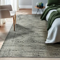 Tapis De Chambre/Salon|EMINZA Tapis de salon rectangulaire jacquard (140 x 200 cm) Zahra Noir