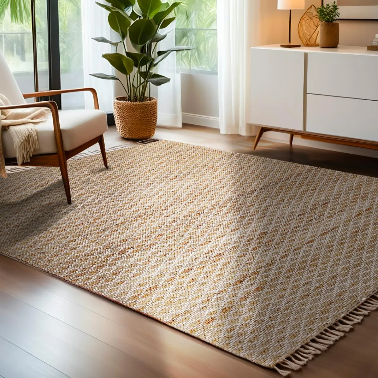 Tapis De Chambre/Salon|EMINZA Tapis de salon rectangulaire jute tissée main (140 x 200 cm) Yuki Marron