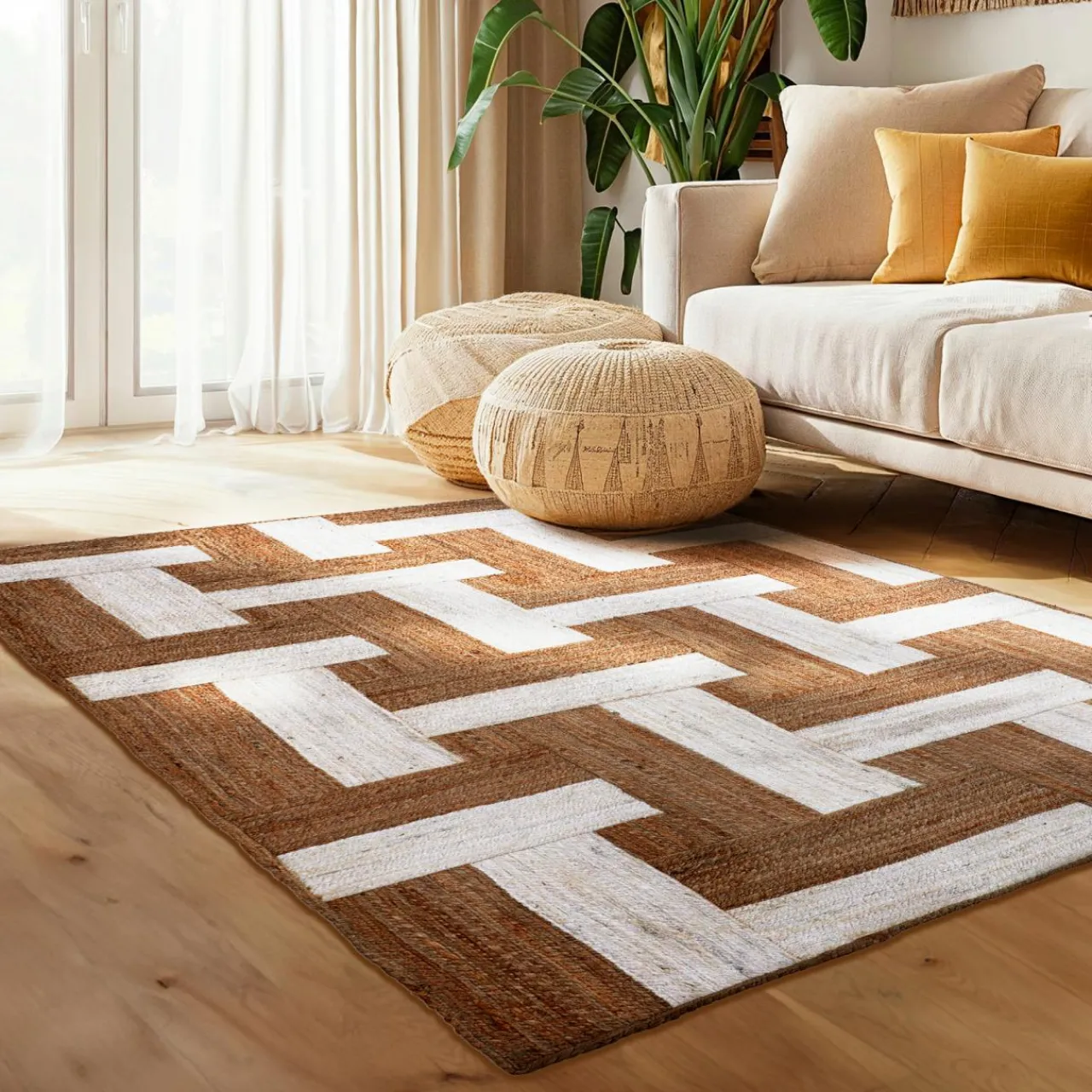 Tapis De Chambre/Salon|EMINZA Tapis de salon rectangulaire jute tissée main (140 x 200 cm) Anjali Marron