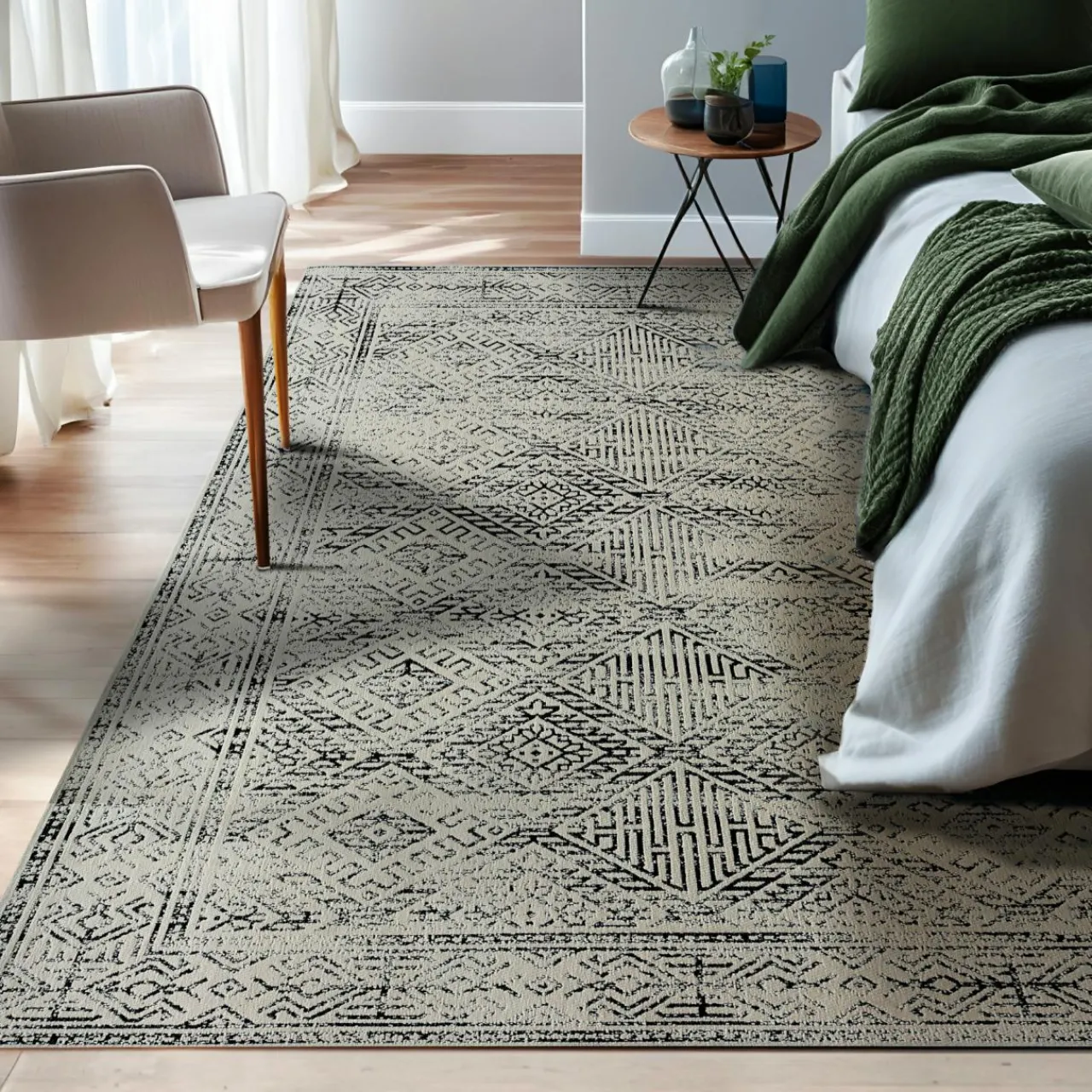 Tapis De Chambre/Salon|EMINZA Tapis de salon rectangulaire jacquard (160 x 230 cm) Zahra Noir