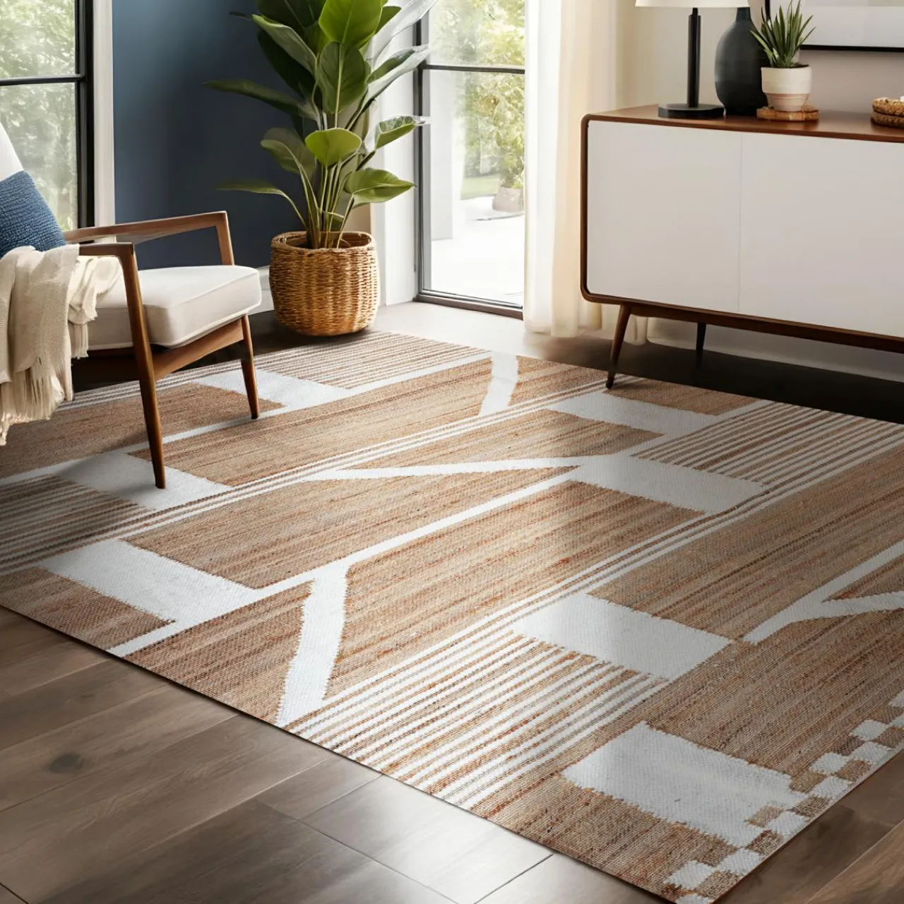 Tapis De Chambre/Salon|EMINZA Tapis de salon rectangulaire jute (140 x 200 cm) Paris Beige