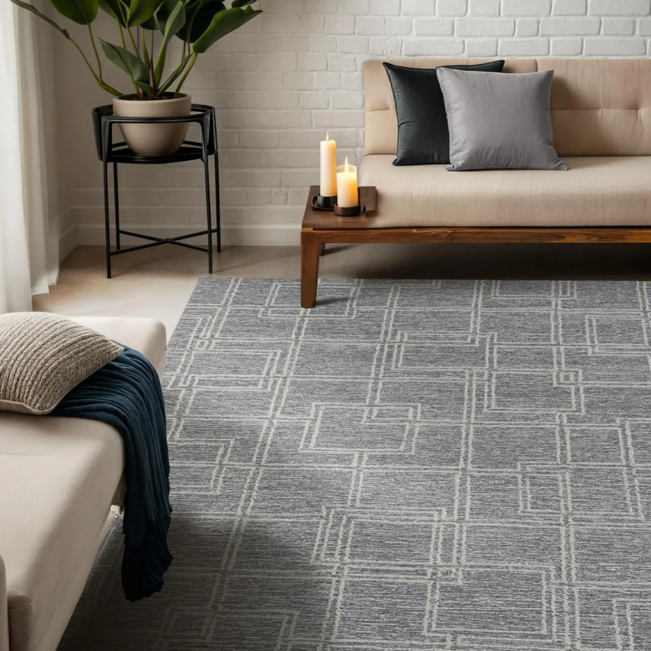 Tapis De Chambre/Salon|EMINZA Tapis de salon rectangulaire laine tuftée (140 x 200 cm) Yutoo Gris