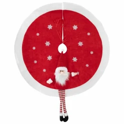 Cache Pied Sapin|Feeric Lights & Christmas Tapis de sapin rond (D90 cm) Père Noël rigolo Rouge