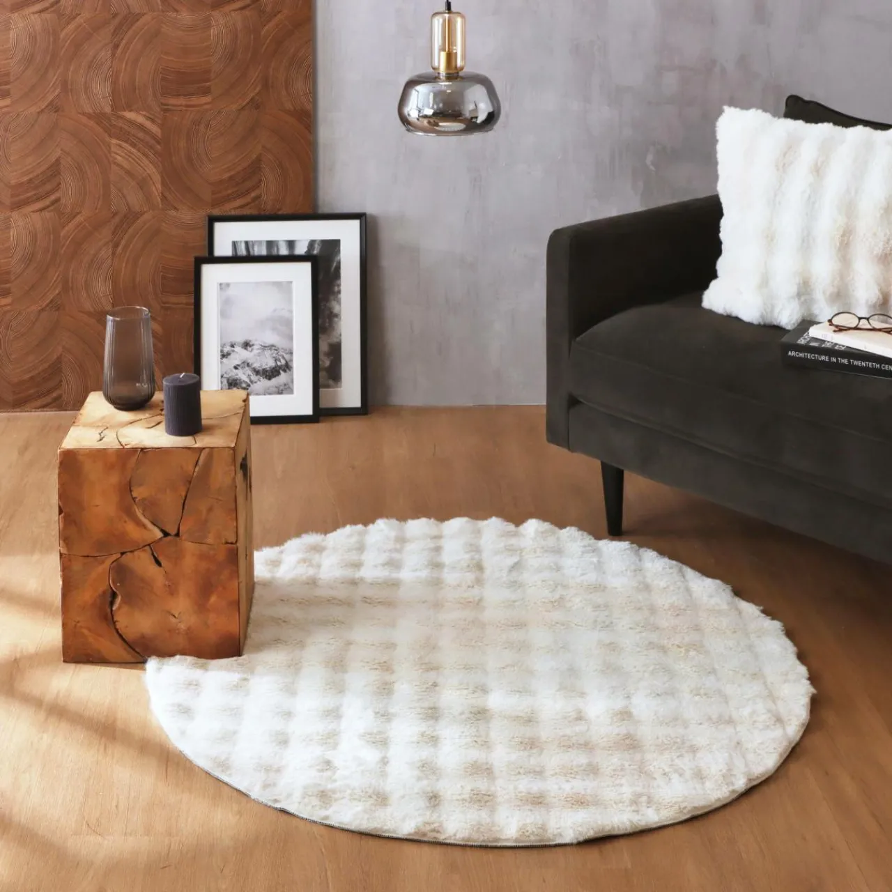 Tapis De Chambre/Salon|EMINZA Tapis fausse fourrure (120 cm) Toronto Ivoire