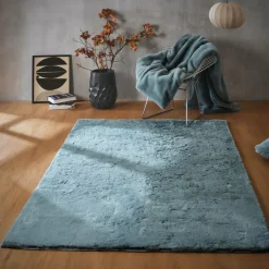 Tapis De Chambre/Salon|EMINZA Tapis rectangulaire fausse fourrure (140 x 200 cm) Finn Bleu