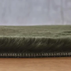 Tapis De Chambre/Salon|EMINZA Tapis rond fausse fourrure (80 cm) Finn Vert kaki