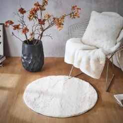 Tapis De Chambre/Salon|EMINZA Tapis rond fausse fourrure (80 cm) Finn Blanc