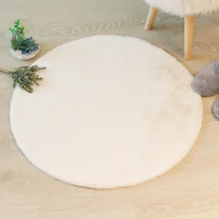 Tapis De Chambre/Salon|Atmosphera, cru017dateur d'intu017drieur Tapis rond fausse fourrure (80 cm) Jona Ivoire