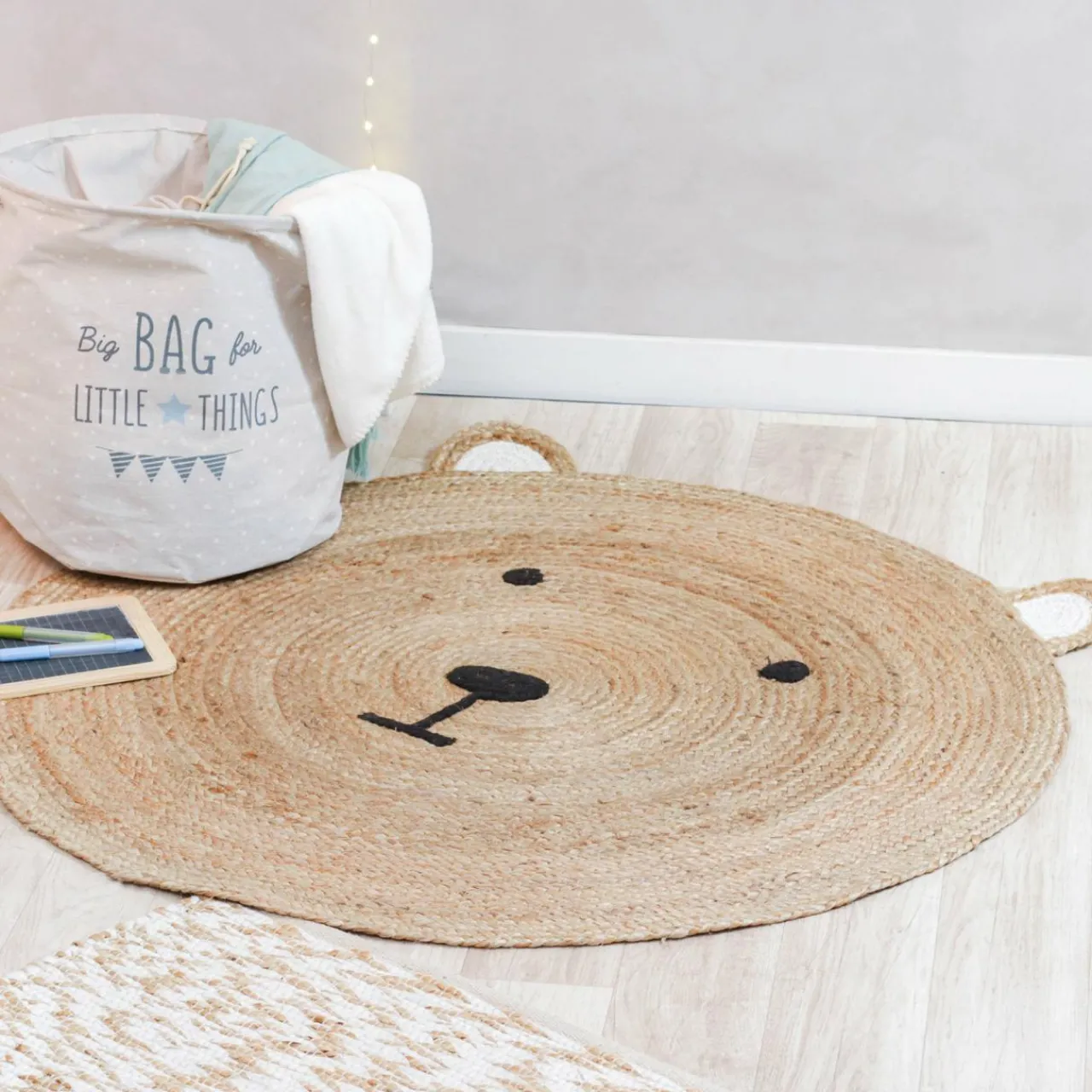 Tapis Enfant|Tapis Enfant|Atmosphera createur d'interieur for kids Tapis rond jute enfant (100 cm) Ourson Beige