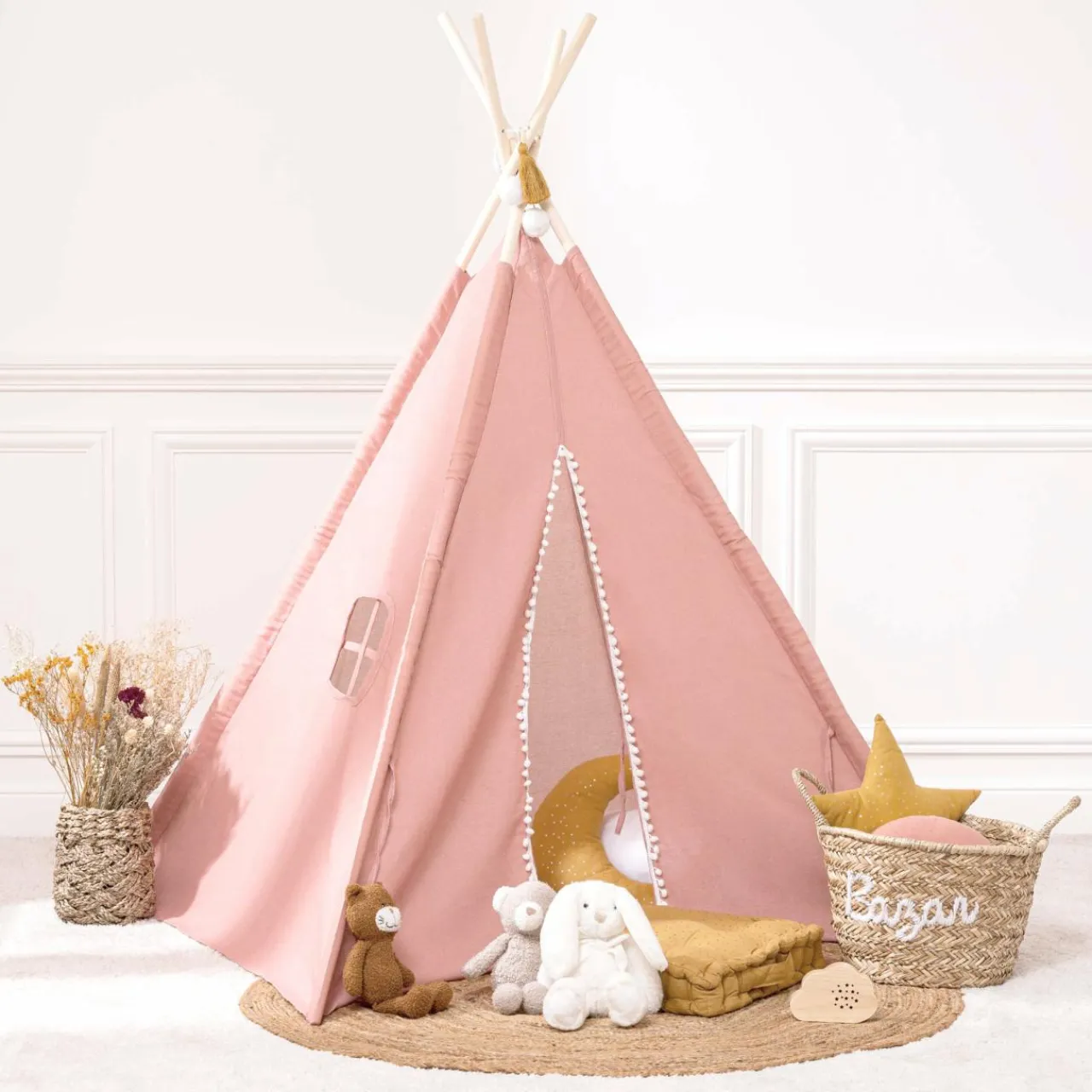 Petit Meuble Enfant|Tipi Et Cabane|Atmosphera createur d'interieur for kids Tipi enfant bois et tissu (H160 cm) Wapi Rose