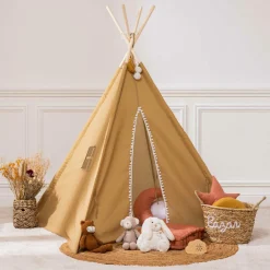 Tipi Et Cabane|Petit Meuble Enfant|Atmosphera cru017dateur d'intu017drieur for kids Tipi enfant bois et tissu (H160 cm) Wapi Jaune ocre