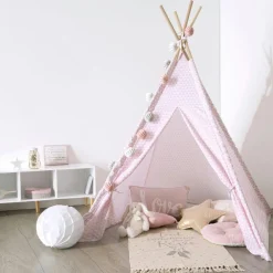Petit Meuble Enfant|Tipi Et Cabane|Atmosphera createur d'interieur for kids Tipi enfant bois et tissu (H160 cm) Dameo Rose
