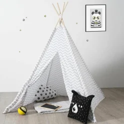 Tipi Et Cabane|Petit Meuble Enfant|Atmosphera createur d'interieur for kids Tipi enfant bois et tissu (H160 cm) Twin Gris